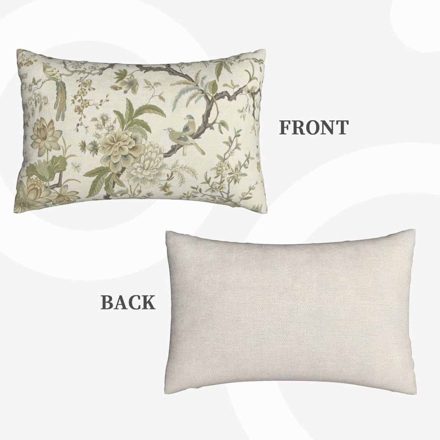CXMEIFLY Spring Floral Birds Pillow Covers 12 x 20 Inch Set of 2 for Chinoiserie Flowers Decor Throw Pillows Sage Green Plant Outdoor Decorative Cushion Cases for Couch Bed Decorations