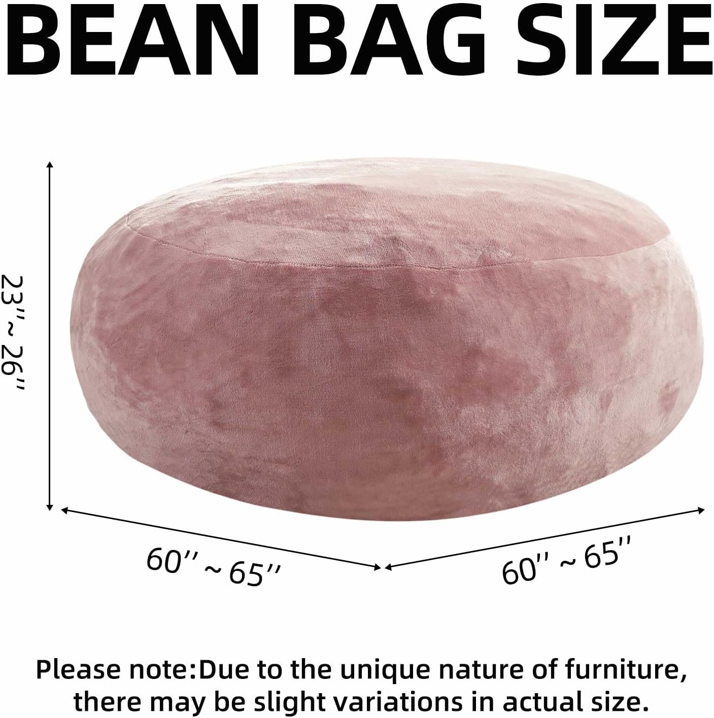 Bean Bag Chair 5Ft, Memory Foam Filled, Large Beanbag Chairs for Adults and Teens, Soft Sofa with Removable Flannel Cover, Round Couch for Living Room Bedroom College Dorm (Pink, 5FT-60×60"×24")