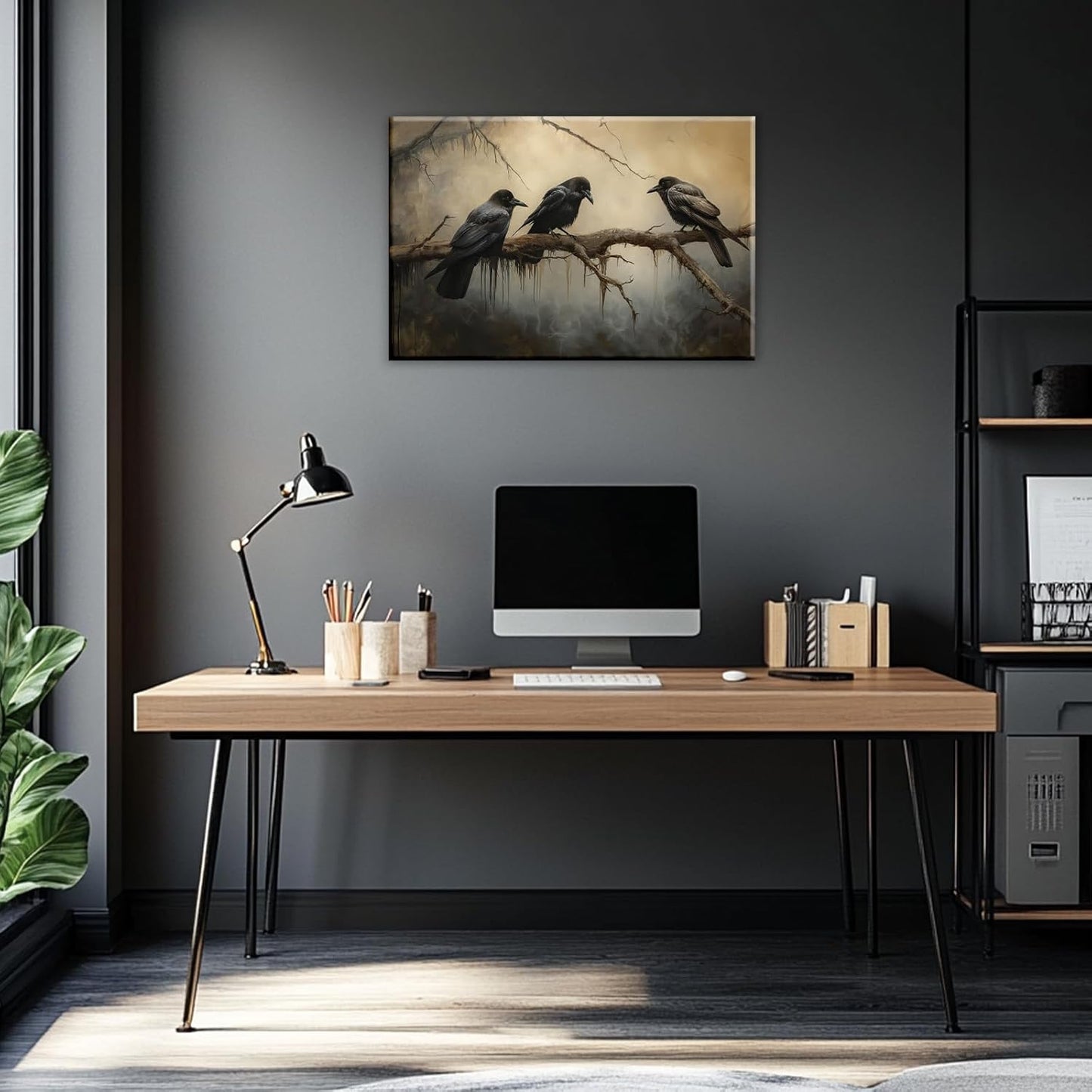 OAAPITI Halloween Decor Vintage Crow Wall Art Retro Art Poster Creepy Raven Picture Print Horrid Cemetery Painting Artwork Home Wall Decor(Artwork-4,16"x24")