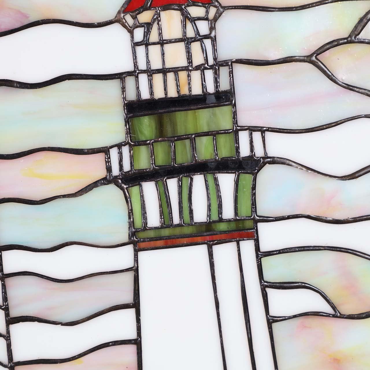 Bieye W10005 Pigeon Point Lighthouse Tiffany Style Stained Glass Window Panel with Hanging Chain, 15" W x 23" H