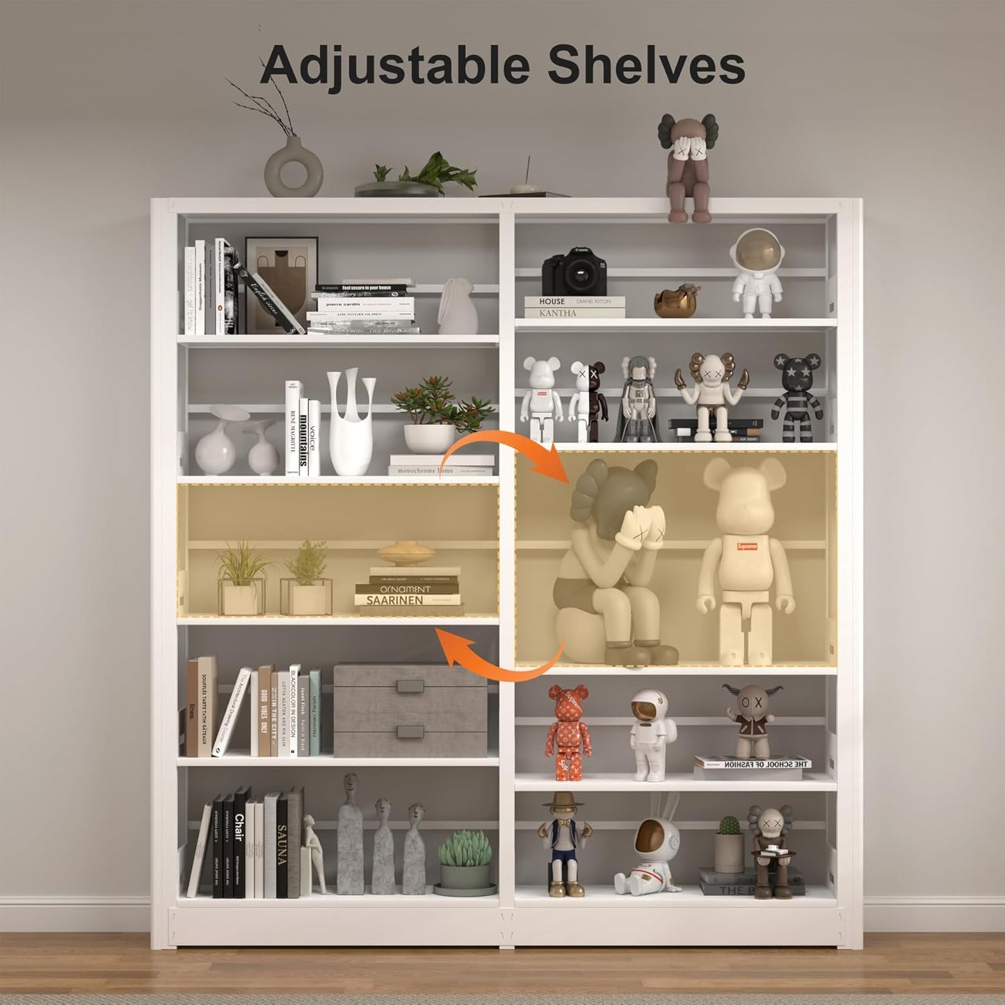 5-Tier Industrial Bookshelf, White Bookcases and Bookshelves,Tall Metal Book Shelf Storage Organizer,Freestanding Bookshelf for Living Room,Home Office(White, Shelf-4)