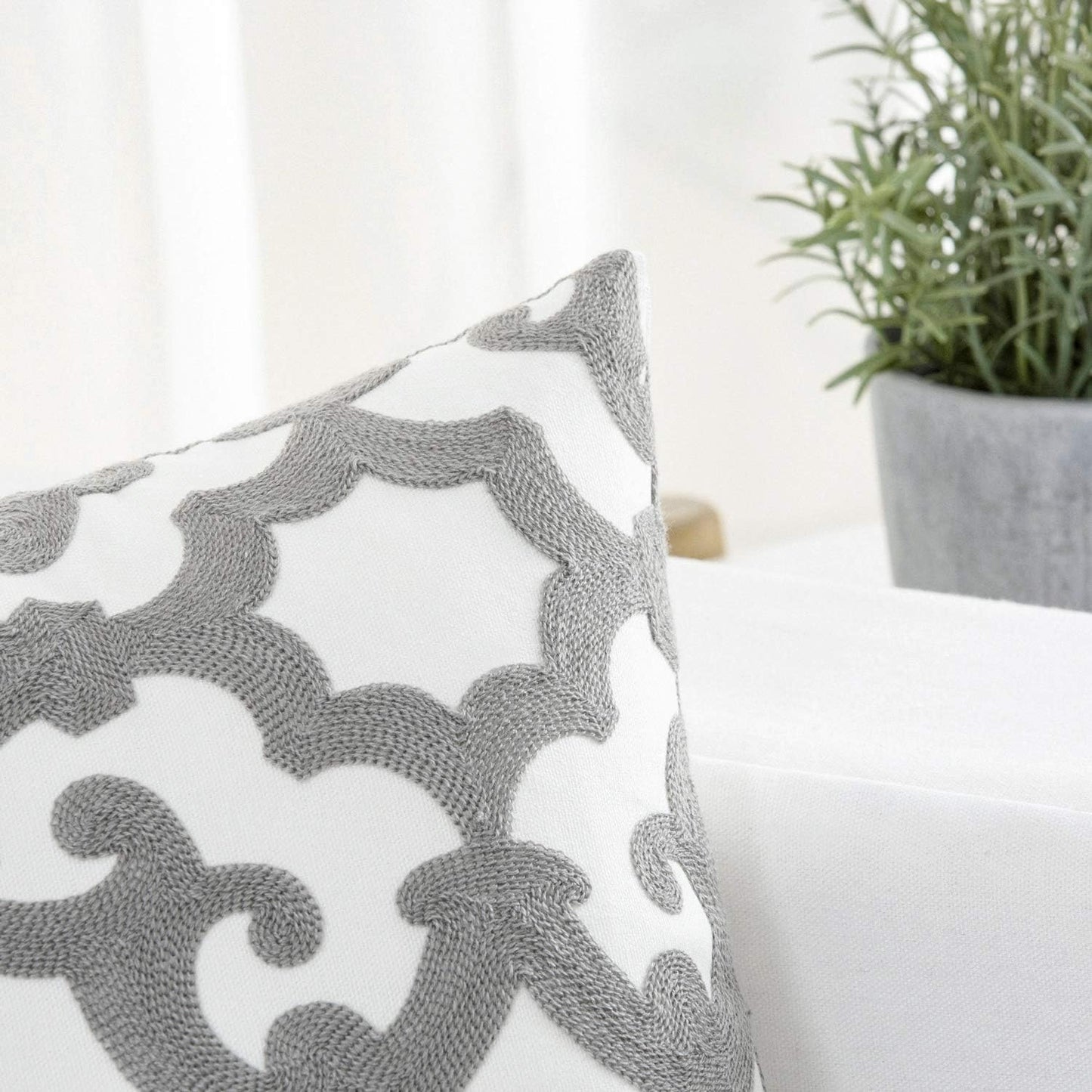 HWY 50 Grey Gray Decorative Throw Pillow Covers 18x18 Inch (1 Piece), Embroidered Cotton Farmhouse Cushion Cover Pillow Case for Sofa Couch Living Room Bed, Geometric