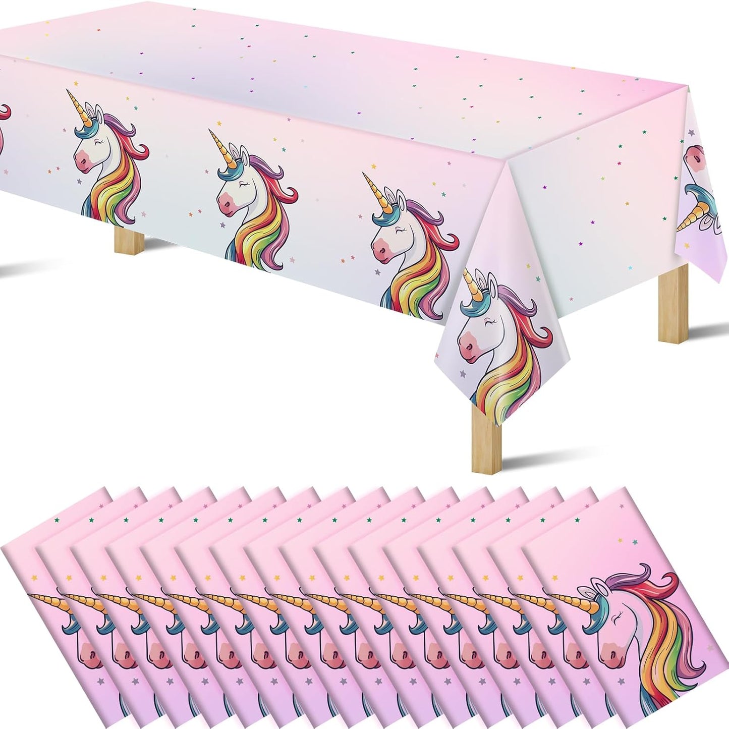 16Pcs Unicorn Tablecloths for Birthday Party, Unicorn Plastic Table Cover Disposable Party Table Cloths, unicórnio Festa Supplies for Baby Shower and Birthday Decoration for Girls (54'' x 108'')
