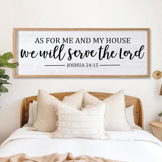 As For Me And My House We Will Serve The Lord Framed Wall Art, 40''×15'' Positive Religious Rustic Bible Verse for Christian God Jesus Christ Prayer, Vintage Long Holy Catholic Scripture Decor