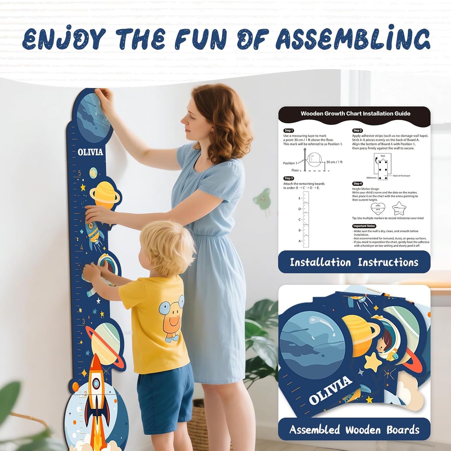 Personalized Name Growth Chart for Wall, Space Height Measurement for Wall, Children Height Chart Ruler, Portable 3D Removable Growth Chart, Wall Height Measurement for Kids