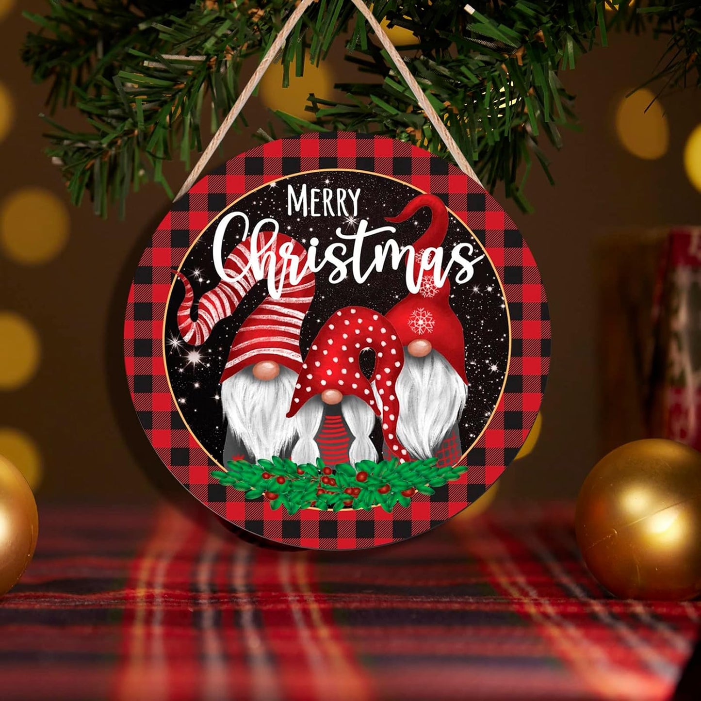 Christmas Gnome Wooden Hanging Sign Door Decoration,Merry Christmas Welcome Sign Front Door with Three Dwarfs for Christmas Home Window Wall Farmhouse Indoor Outdoor