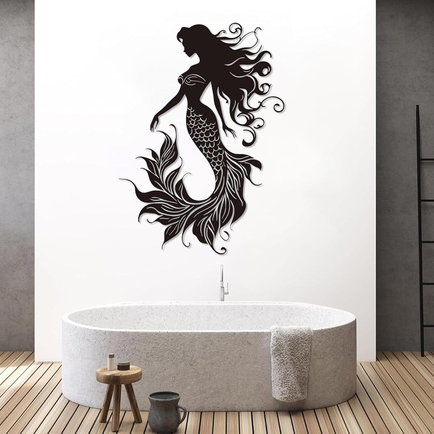Veplsur Mermaid Metal Wall Art, Metal Mermaid Wall Decor, Marine Biology Wall Decor, Ocean Wall Art, Nautical Wall Hanging, Beach Hanging for Bathroom Bedroom (Gold, 53"x38"|135x96cm)