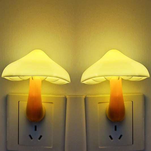 AUSAYE 2 Pack Sensor LED Night Light Plug in NightLight Energy Saving Wall Lamp Mushroom Night Lights for Bedroom, Bathroom,Toilet,Hallway,Kitchen,Kids,Adults Warm White