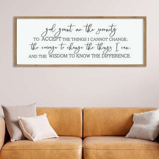 LuZhiQiang God Grant Me Prayer Wall Decor Art 40"×15" Serenity Prayer Bible Verse Sign Scripture Large Wood Framed Wall Hanging (Wood)