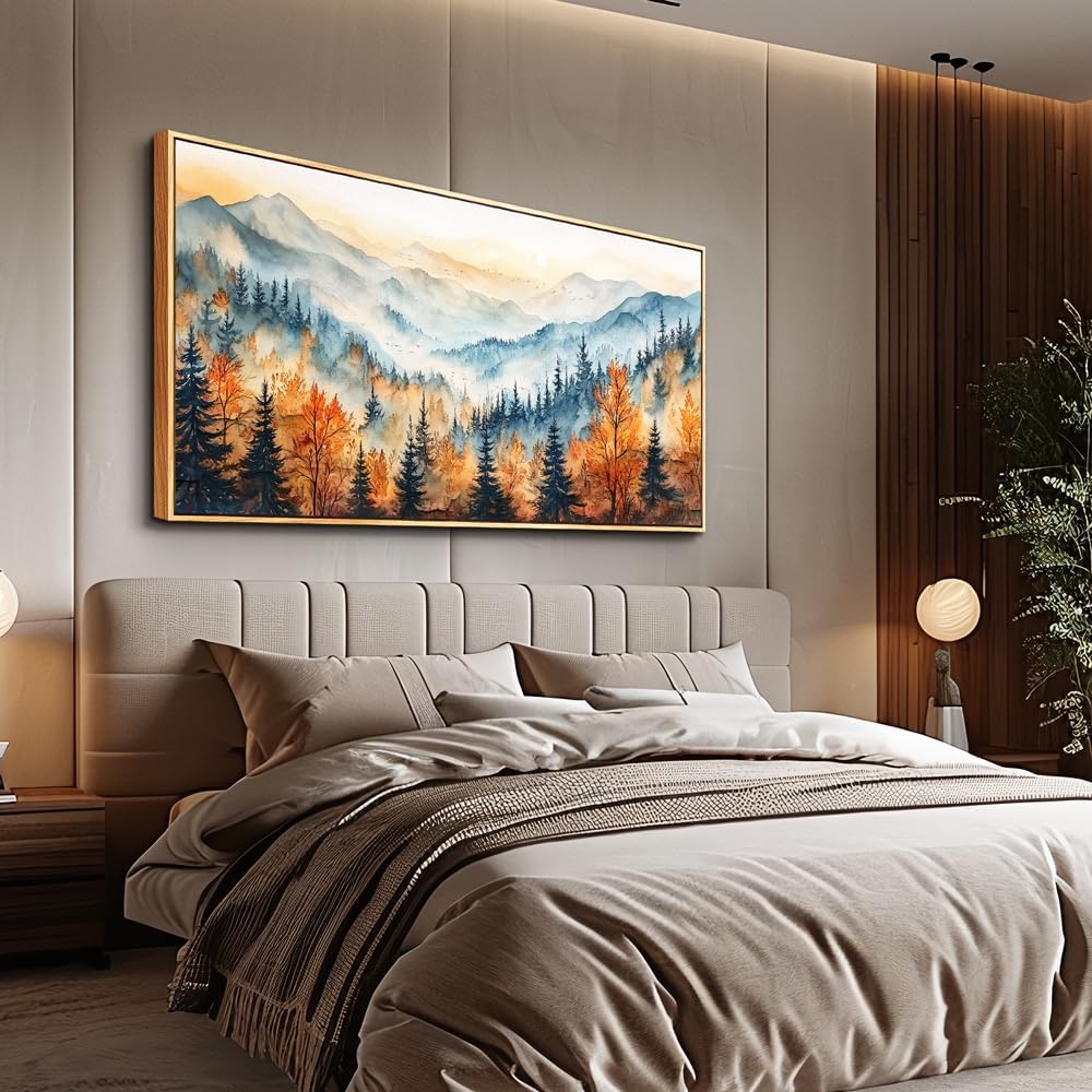 KELIYUAN Large Canvas Wall Decor For Living Room Wood Framed Wall Art For Bedroom Office Farmhouse Murals Abstract Mountain Forest ainting Wall Pictures Restaurant Modern Room Home Decor 30"X60"