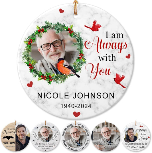 Personalized Memorial Christmas Ornaments 2025 w/Photo & Name, Custom Memorial Gifts for Lost Loved One,Double-Sided Ceramic Customized Xmas Ornaments for Christmas Tree