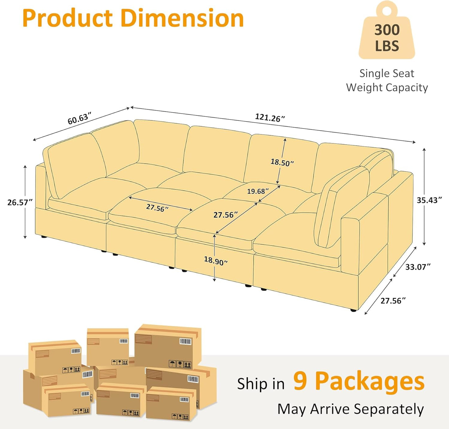 Modular Sectional Sofa, Convertible Sofa Couch Modular Sofa with Ottoman, Sectional Sofas for Living Room Small Apartments
