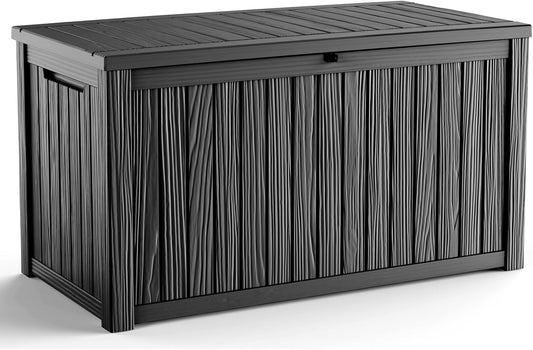 180 Gallon Outdoor Deck Box,Storage Lockable Waterproof Patio Furniture,Garden Tools,Cushions,Pool Accessories Outside Storage Resin Box(Black)