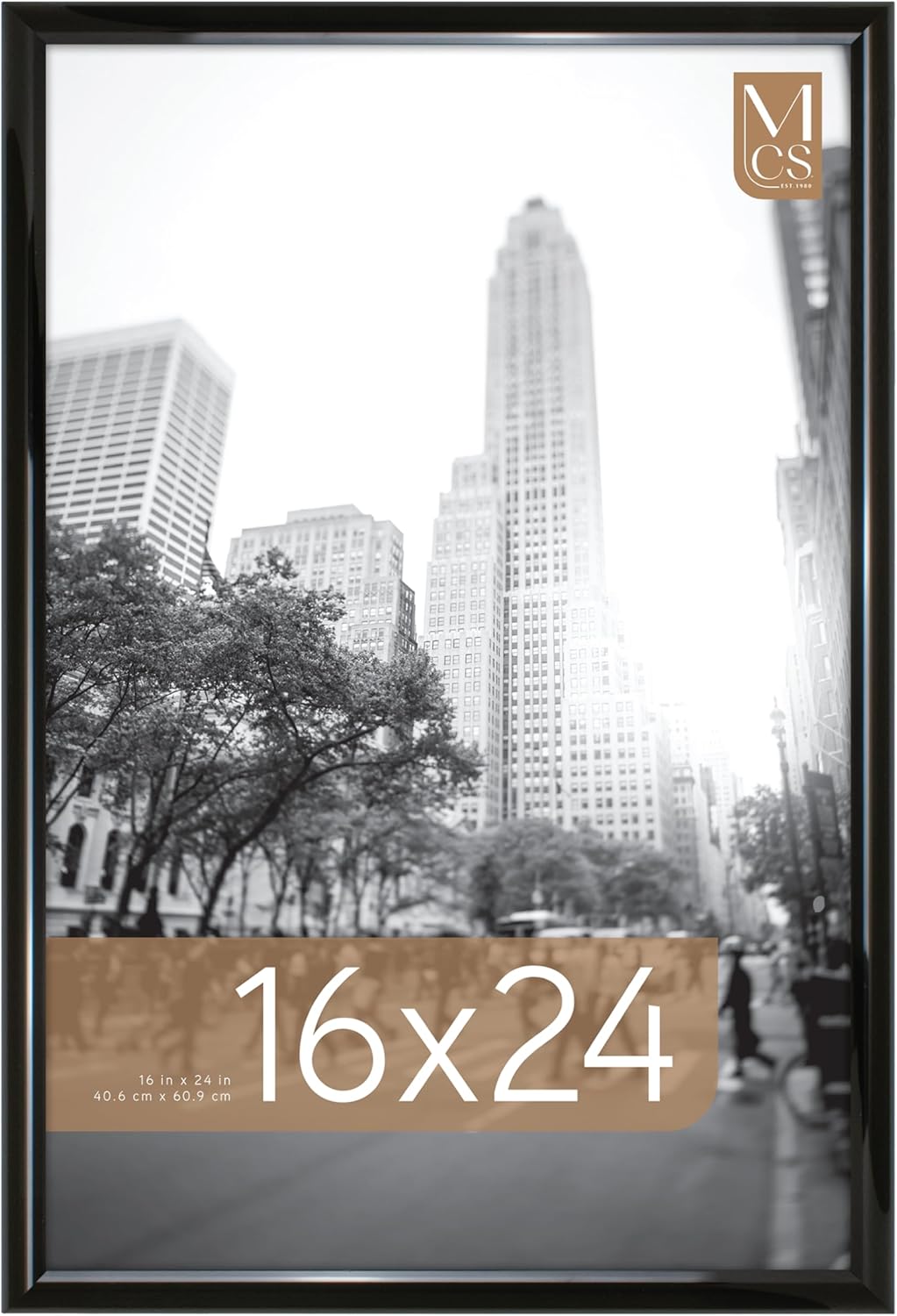 MCS Trendsetter 16x24 Poster Frame Black High-Gloss, Vertical & Horizontal Wall Hanging Large Picture Frame for Photos, Posters & Art Prints (2-Pack)