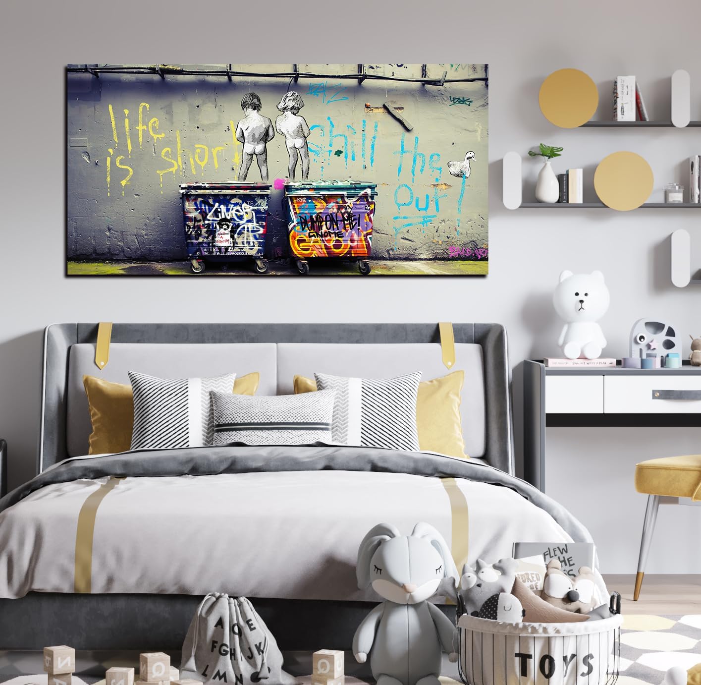 Graffiti Wall-Art - Large Abstract Art Wall Decor - Canvas Wall Art for Living Room Ready to Hang Size 59" x 29"
