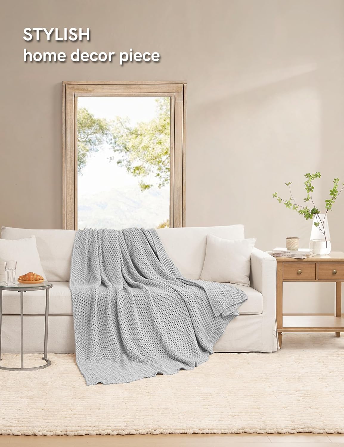 YnM Chunky Cotton Knit Throw Blanket, Cable Knit Throws for Bed Couch Sofa, Comfy & Relaxing, Decorative Piece for Farmhouse Modern Boho Rustic Scandinavian Chic Vibe, Quarry Grey 50x60 Inches