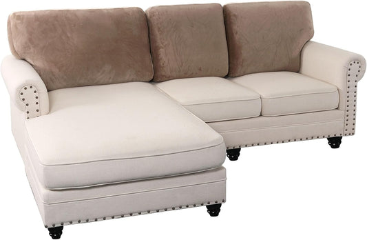PrinceDeco Sectional Couch Covers Velvet Cushion Covers for Sectional Couch Cushion Covers for Sectional Sofa Separate Sectional Sofa Slipcovers Washable(1 Chaise Back+ 2 Sofa Back,Taupe)