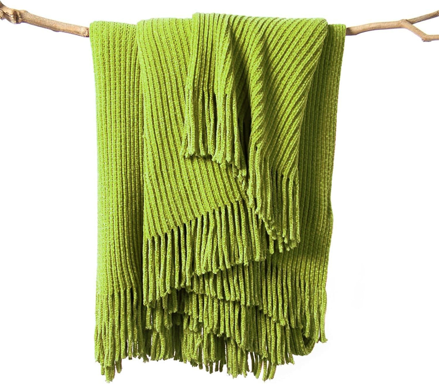 lifein Throw Blanket for Couch, Soft Green Boho Decor Bed Throw,Cozy Knitted Chenille Small Farmhouse Lightweight Throw for Spring(Green,50 * 60")
