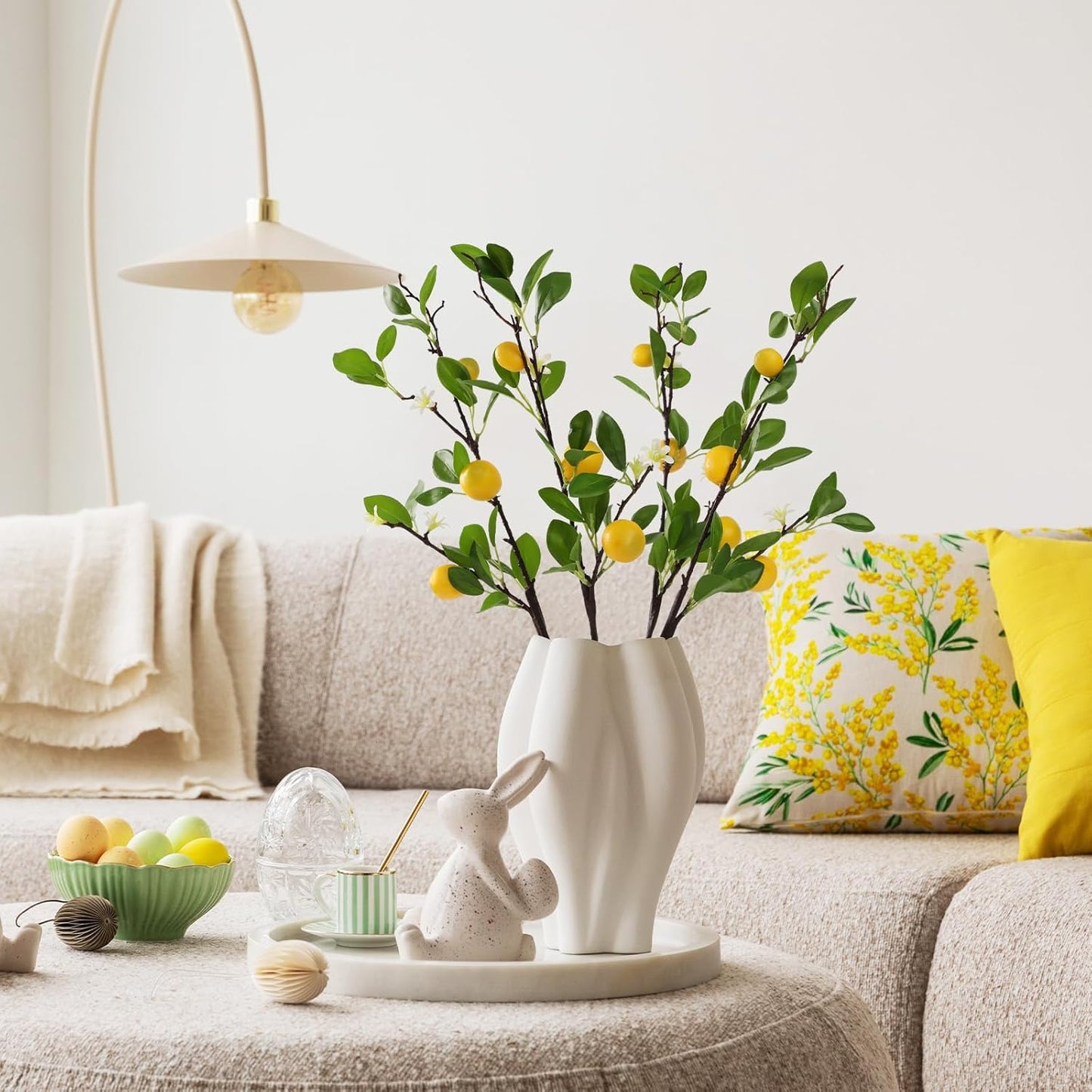 ucky Artificial Lemon Branches，4pcs of 27 Inch, Realistic Green Leaves and Yellow Lemon Fruit, Spring Summer Decoration Plants, Kitchen Decor Plant, Home Decor Plants，Greenery Stems