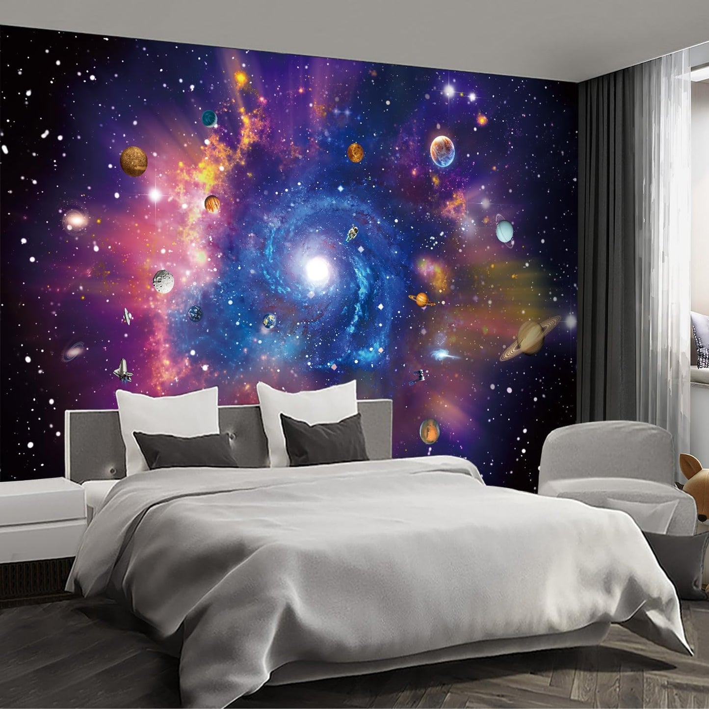 Planet Wall murals Peel and Stick Galaxy Wallpaper for Bedroom Nursery Room - 85"x118"