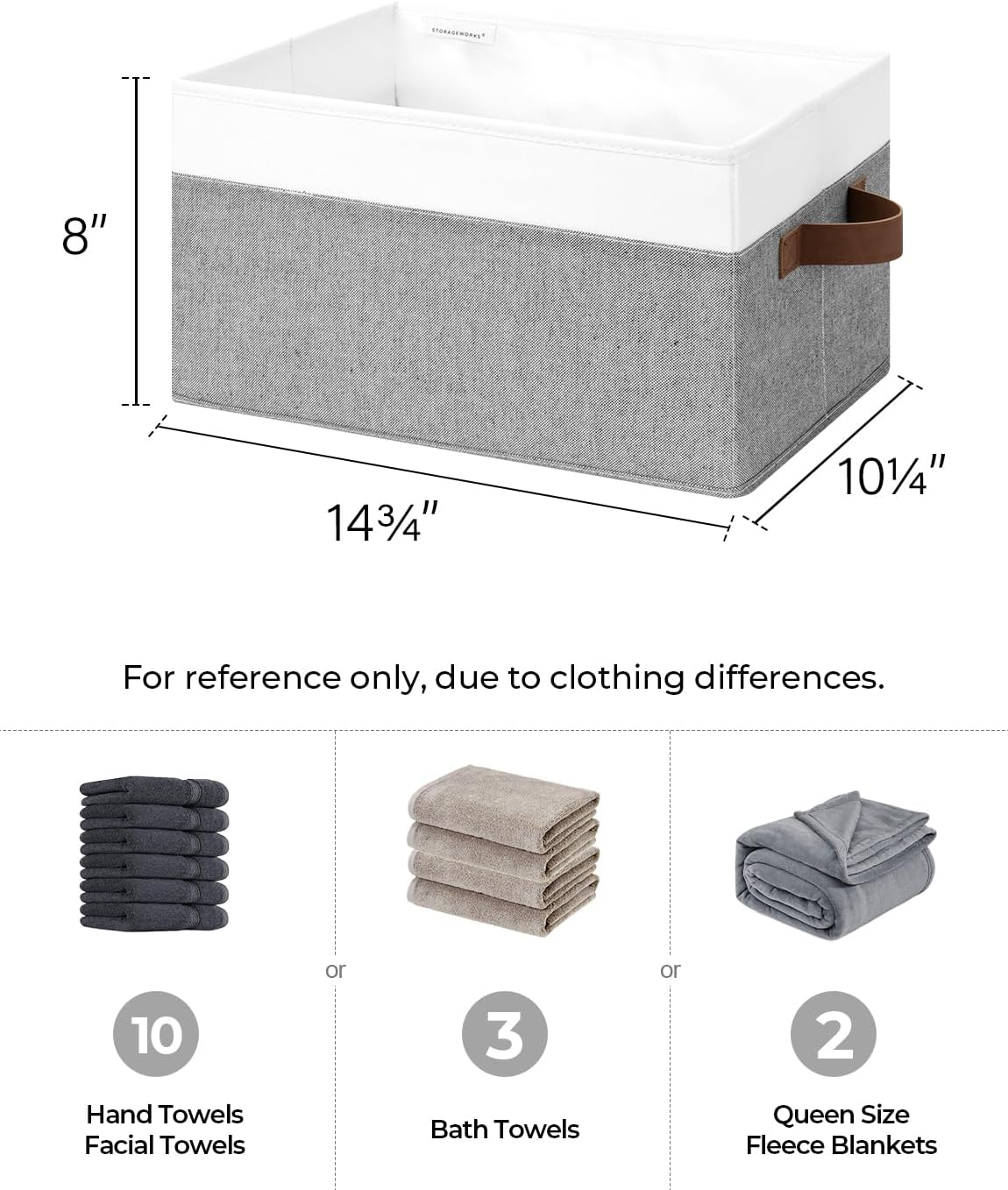 StorageWorks Storage Baskets for Shelves, Foldable Fabric Closet Storage Bins with Handles, Fabric Storage Bins Clothes Organizer, Gray and White, 3-Pack, Large