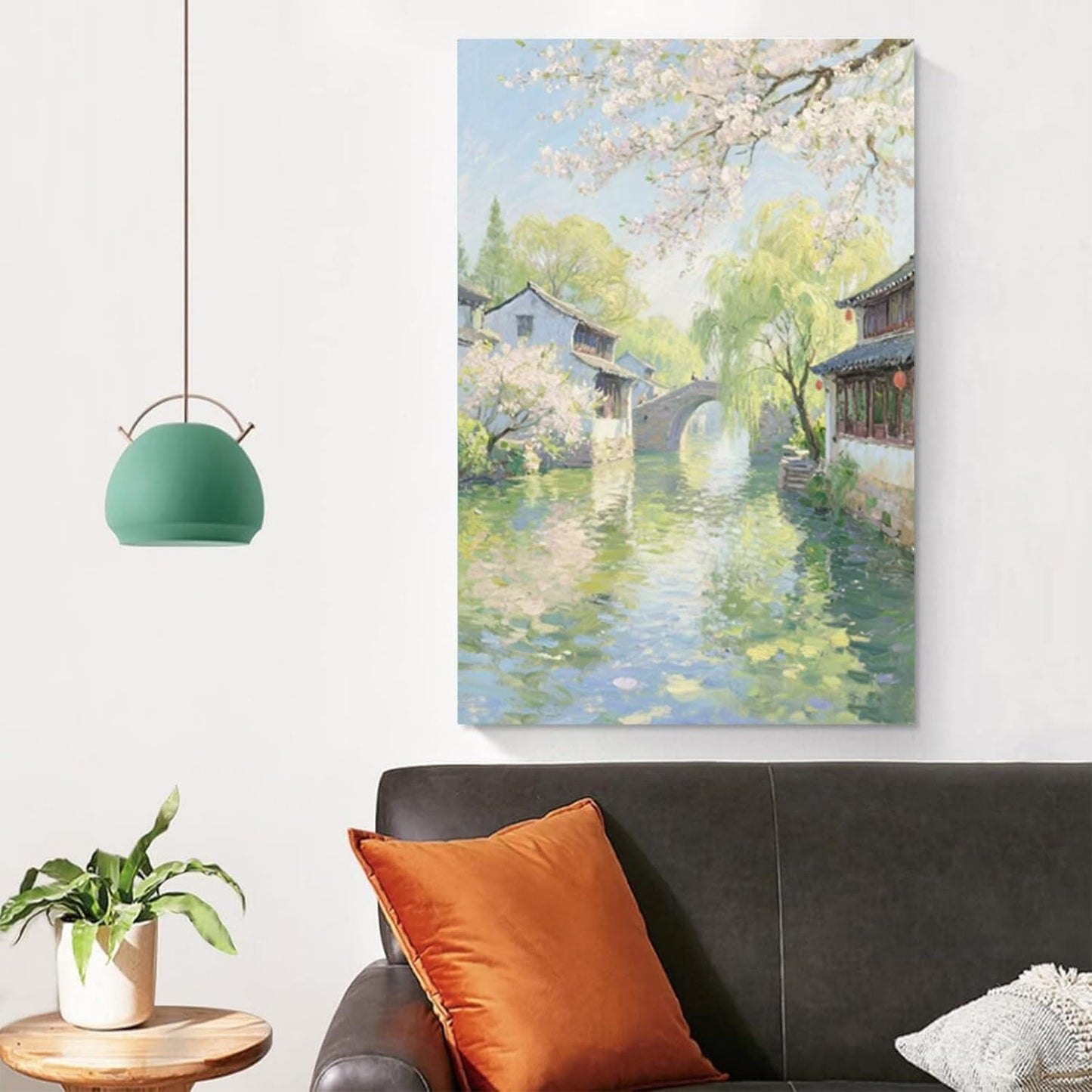 Small bridge stream house Jiangnan style landscape poster suitable for living room bedroom office natural oil painting poster