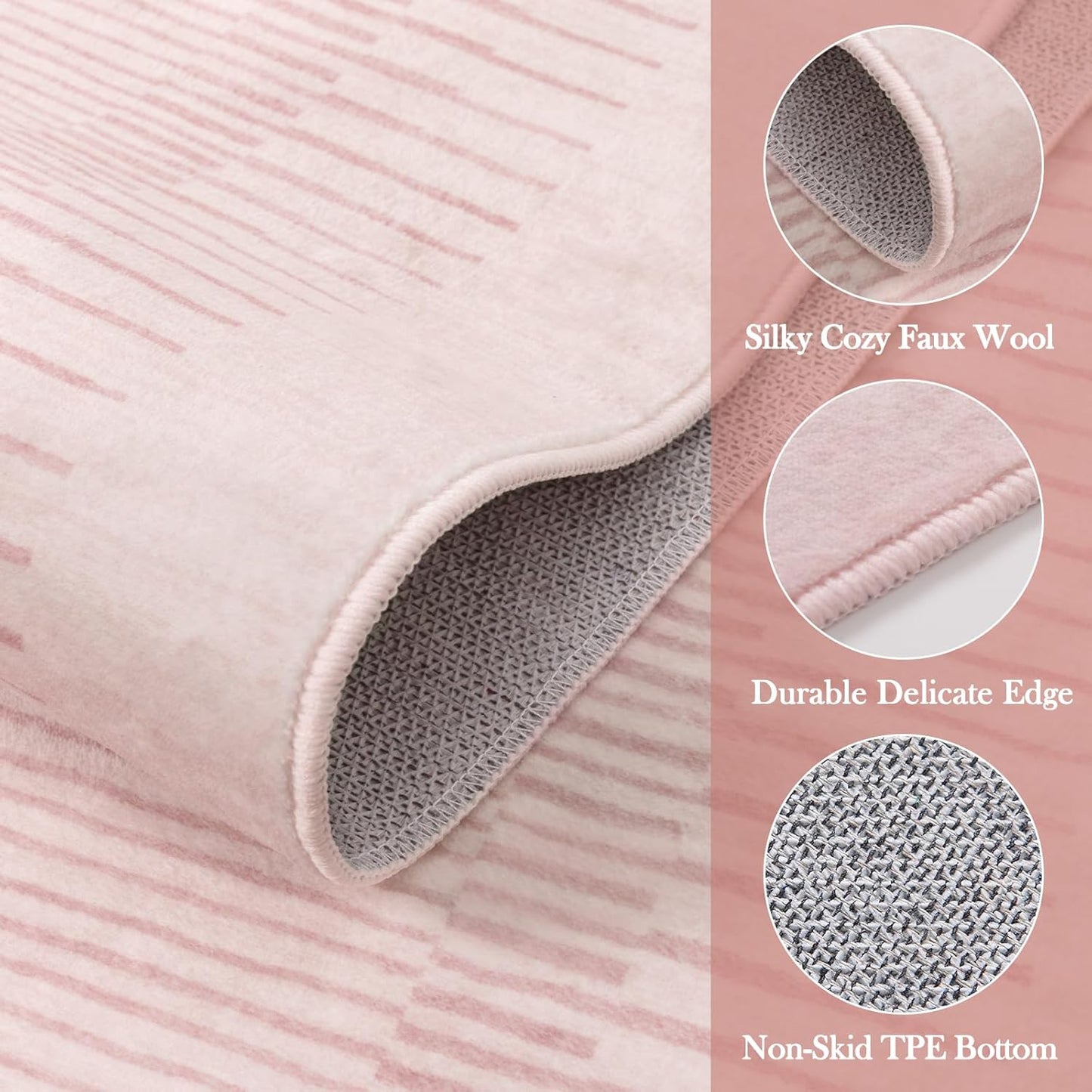 Wonnitar Striped Large Rugs for Living Room, Washable 9x12 Area Rugs for Bedroom, Non-Slip Soft Minimalist Pink Area Rug Throw Carpet for Nursery Playroom Guest Room (Pink,9' x 12')