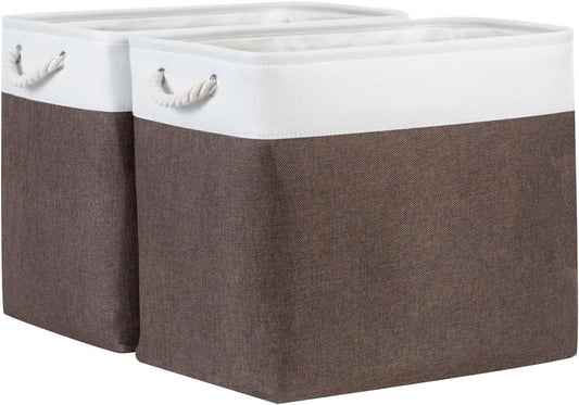 Bidtakay Baskets for Organizing Set of 2 Extra Large Fabric Storage Bins 17x12x15 in Collapsible Laundry Baskets Blanket Basket with Soft Handles Rustic Decorative Stair Basket Dog Toy Bins