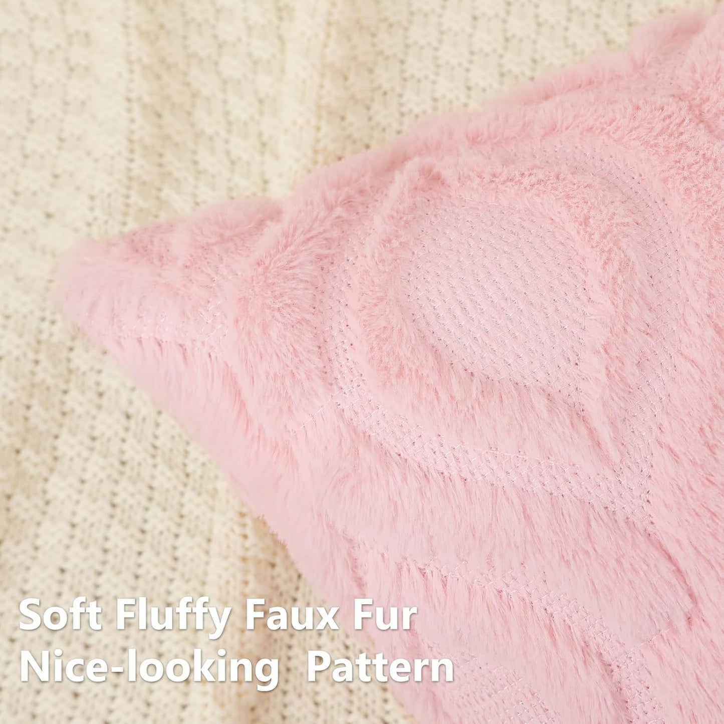 decorUhome Throw Pillow Covers 16x16 Inch Set of 2, Soft Plush Decorative Faux Fur Light Pink Solid Couch Pillow Covers, Accent Farmhouse Neutral Square Euro Pillow Cases for Sofa Bed Living Room