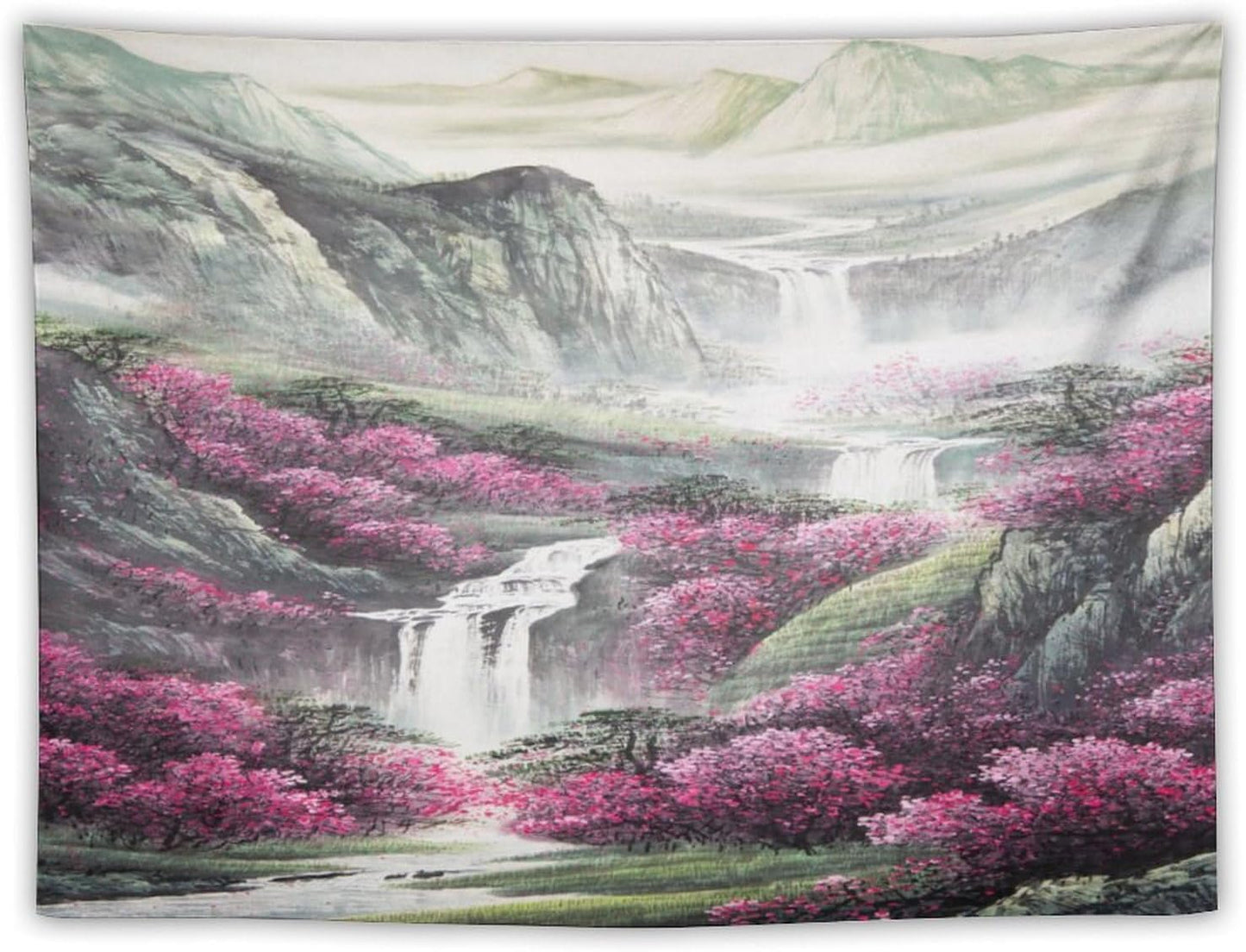 Japanese Tapestry, Red Plum Blossom Mountain Tapestry, Asian Japanese Wall Tapestry, Nature Landscape Tapestries for Bedroom Living Room Decor 60"x40"