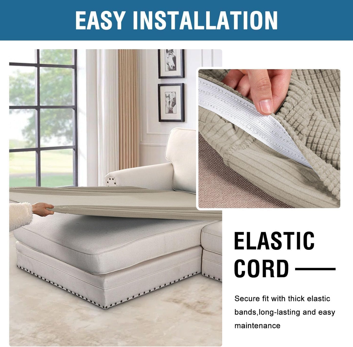 H.VERSAILTEX Super Stretch Individual Chaise Cover Sectional Couch Covers for L Shaped Sofa Both Left/Right Featuring Thick Jacquard Textured Twill Fabric (1 Piece Chaise Cover Large, Island Fossi)