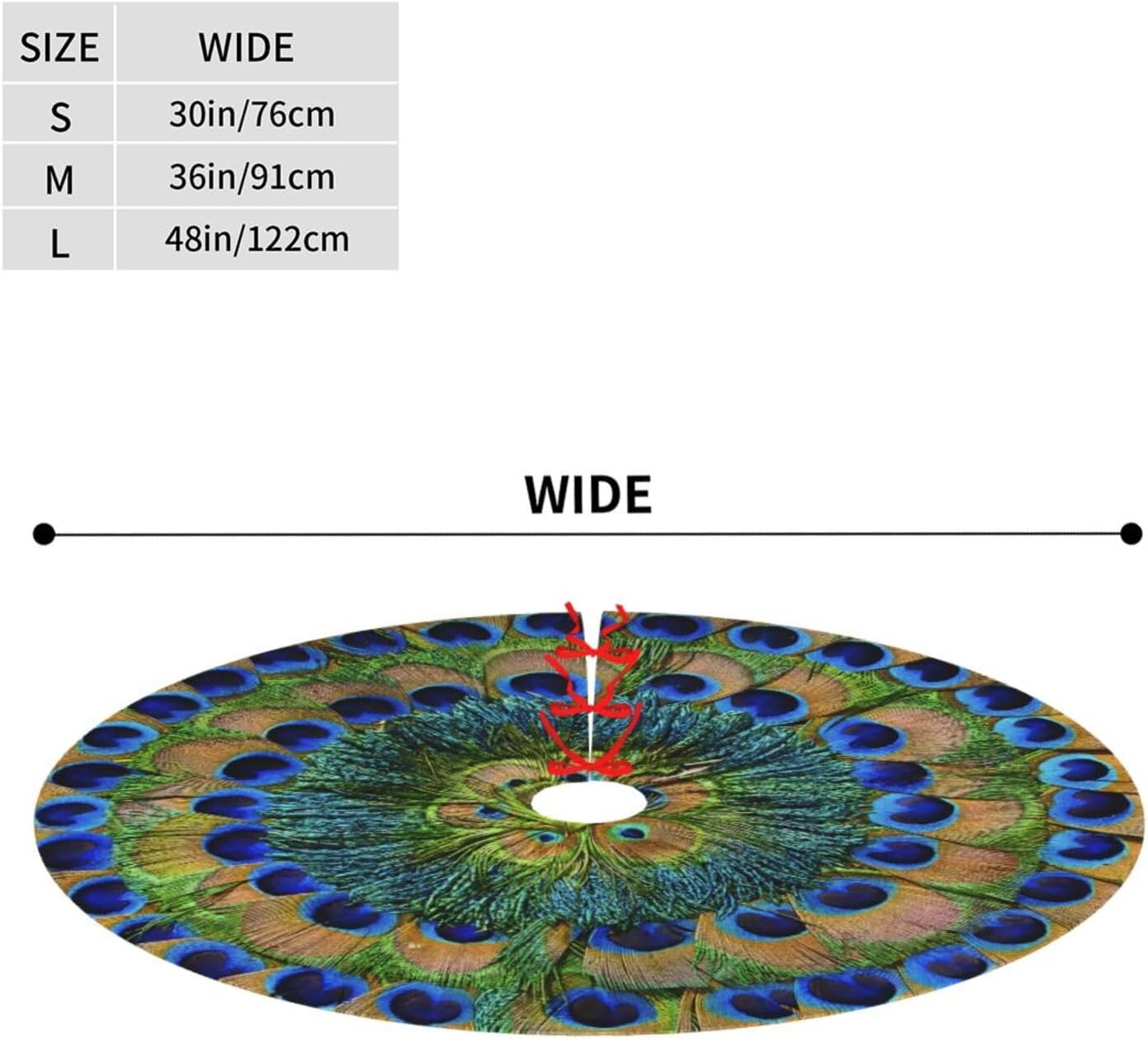 Christmas Tree Skirt,Peacock Feathers Circle Xmas Tree Skirt Rustic Farmhouse Tree Skirt for Christmas Decor Xmas Holiday Home Party Decorations48