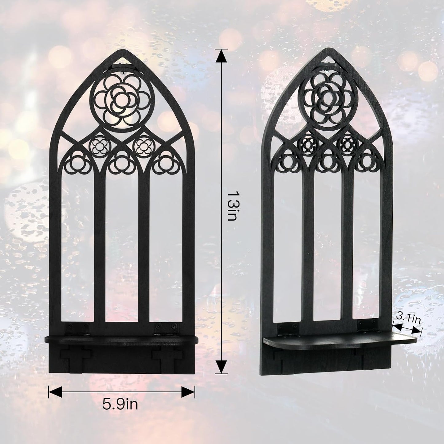 2 Pcs Gothic Sconces Wall Decor - Black Goth Arched Church Wall Art Gothic Home Decor for Living Room, Kitchen, Dining Room (Elegant)
