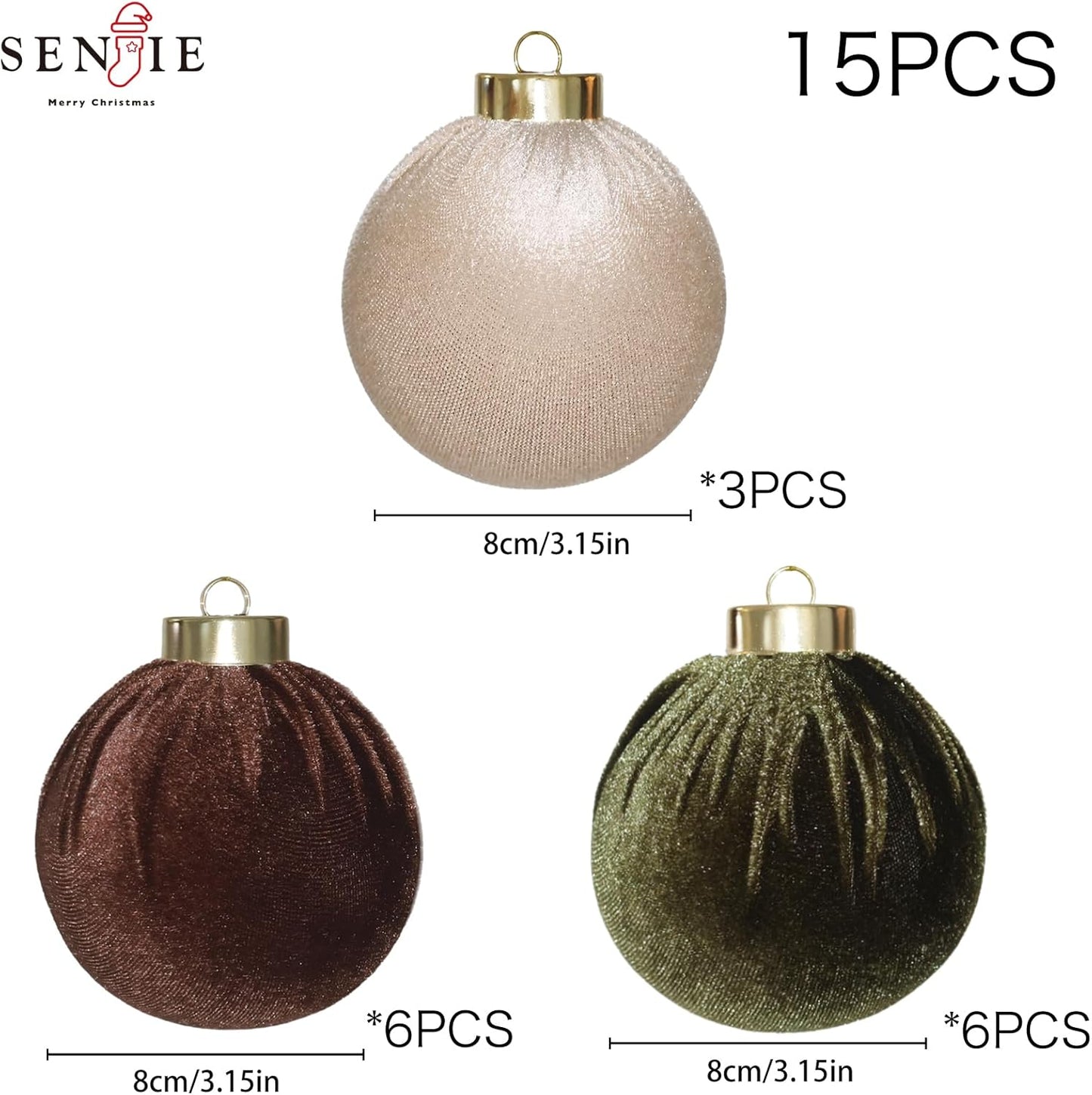 3.15inch Velvet Ornaments for Christmas Tree, 15pcs Multicolor Flocked Christmas Ornaments Decorations Balls Set Decor