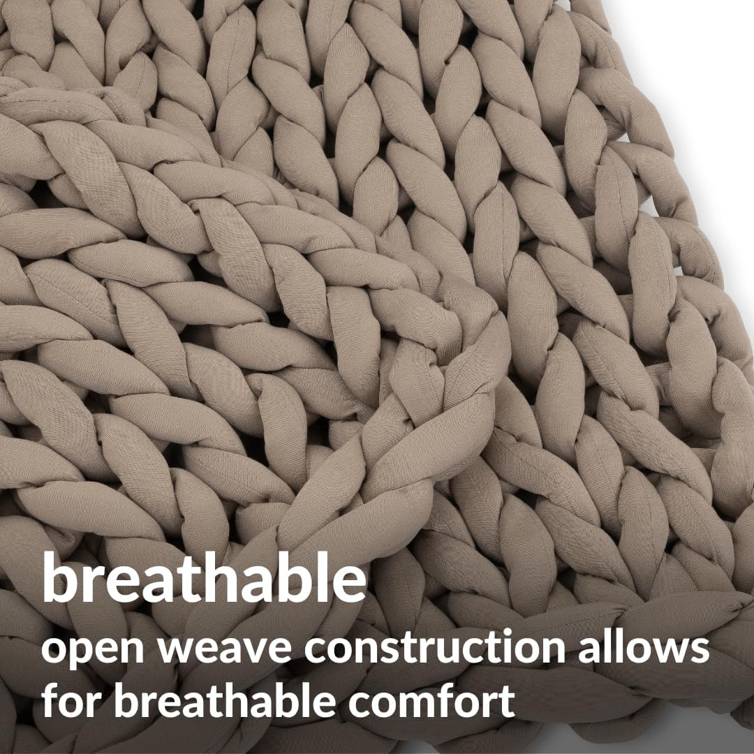 Nuzzie Chunky Knit Weighted Blanket - Breathable, Cooling, Hand Made Knit Throw Blanket for Sleep - Machine Washable, Stylish Decor Design (Taupe, Queen | 22lbs | 60"x80")
