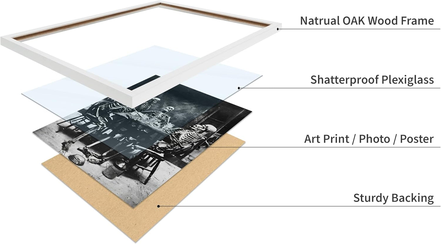 Poster Master Vintage Photograph Poster - Retro Daguerreotype Print - Gift for Artist, Friend - Skeletons Smoking at Table, Dinner Party, Goth - Wall Decor for Home, Dorm, 8x10 White Framed