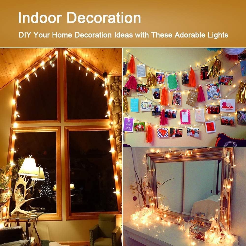 PhilzOps Christmas String Lights, 69.6ft 300Ct White Christmas Lights Connectable, 120V UL Certified Incandescent Christmas Tree Lights, White Wire Xmas Lights for Home Wedding Party, Warm White