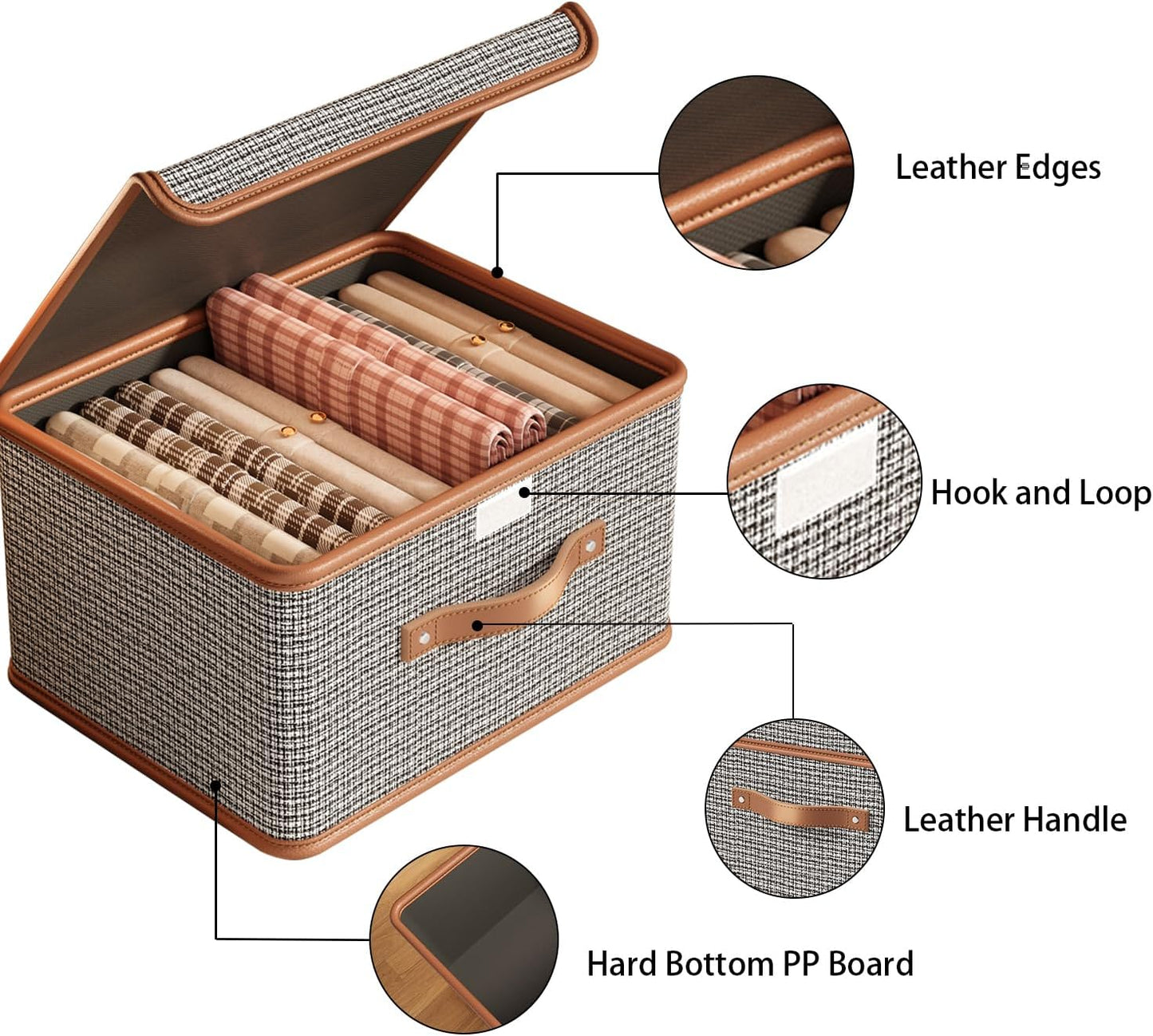 Tuza 2 Pack Storage Bins with Lids, Collapsible Closet Organizer Container, Fabric Organizer Box with Handles, Decorative Storage Boxes with Lids for Organizing Clothes, Sheet, Light Grey, Extra Large