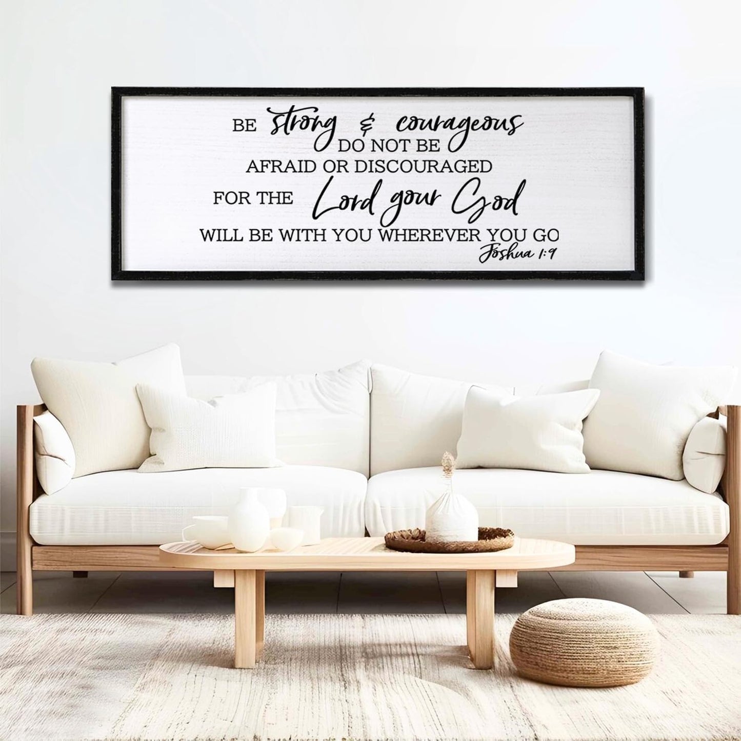 Be Strong And Courageous Sign Bible Verse Framed Wall Art, 40''×15'' Rustic Religious Christian Proverbs 3:5-6 Sign, Horizontal Holy Inspirational Catholic Scripture Decor