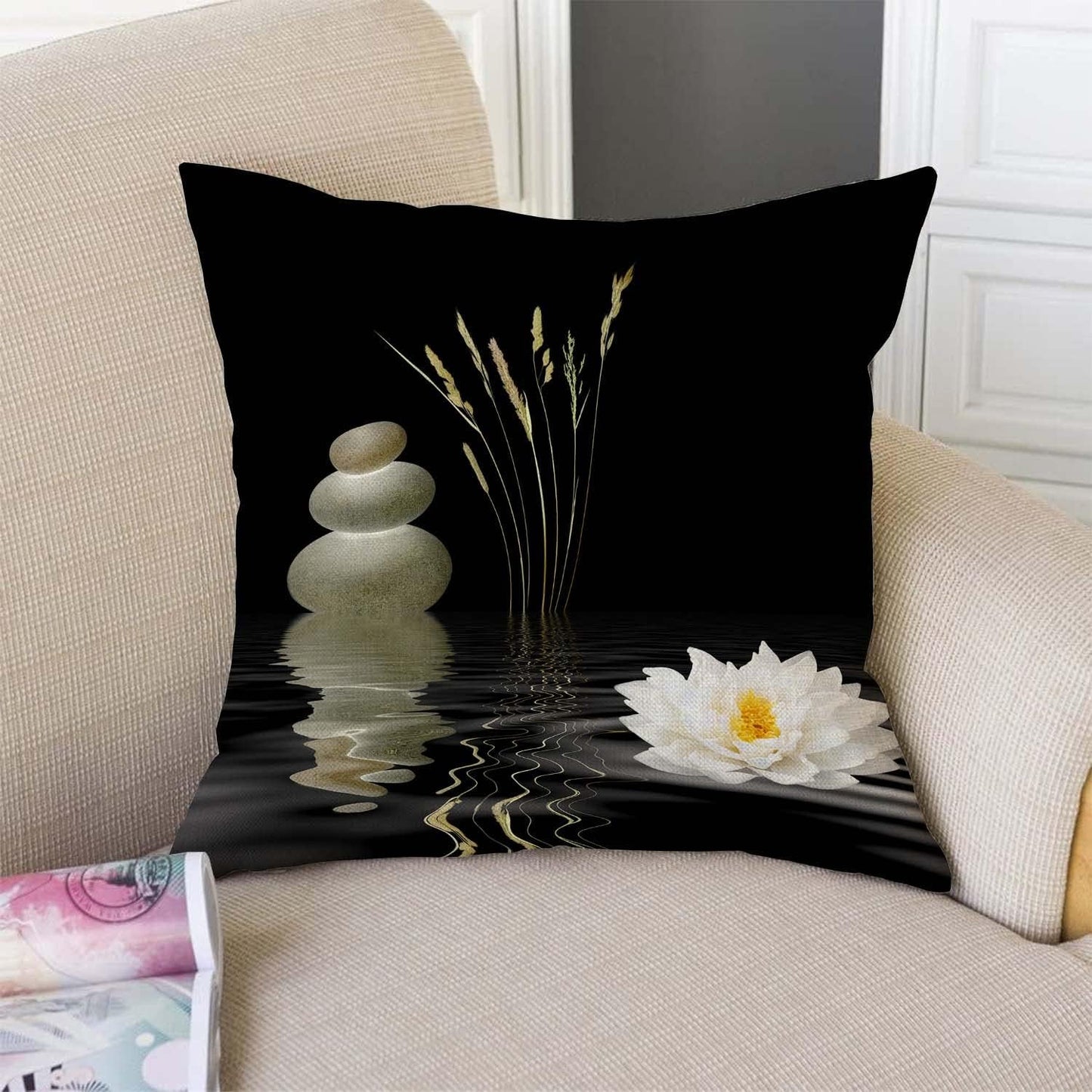 TSSOHU Decorative Throw Pillow Cover Asian Zen Stone, Pillow Covers 18"x 18" Meditation Japanese Lotus Spa Room Decor for Living Room Couch Cushion Bed Indoor Outdoor Home Decor