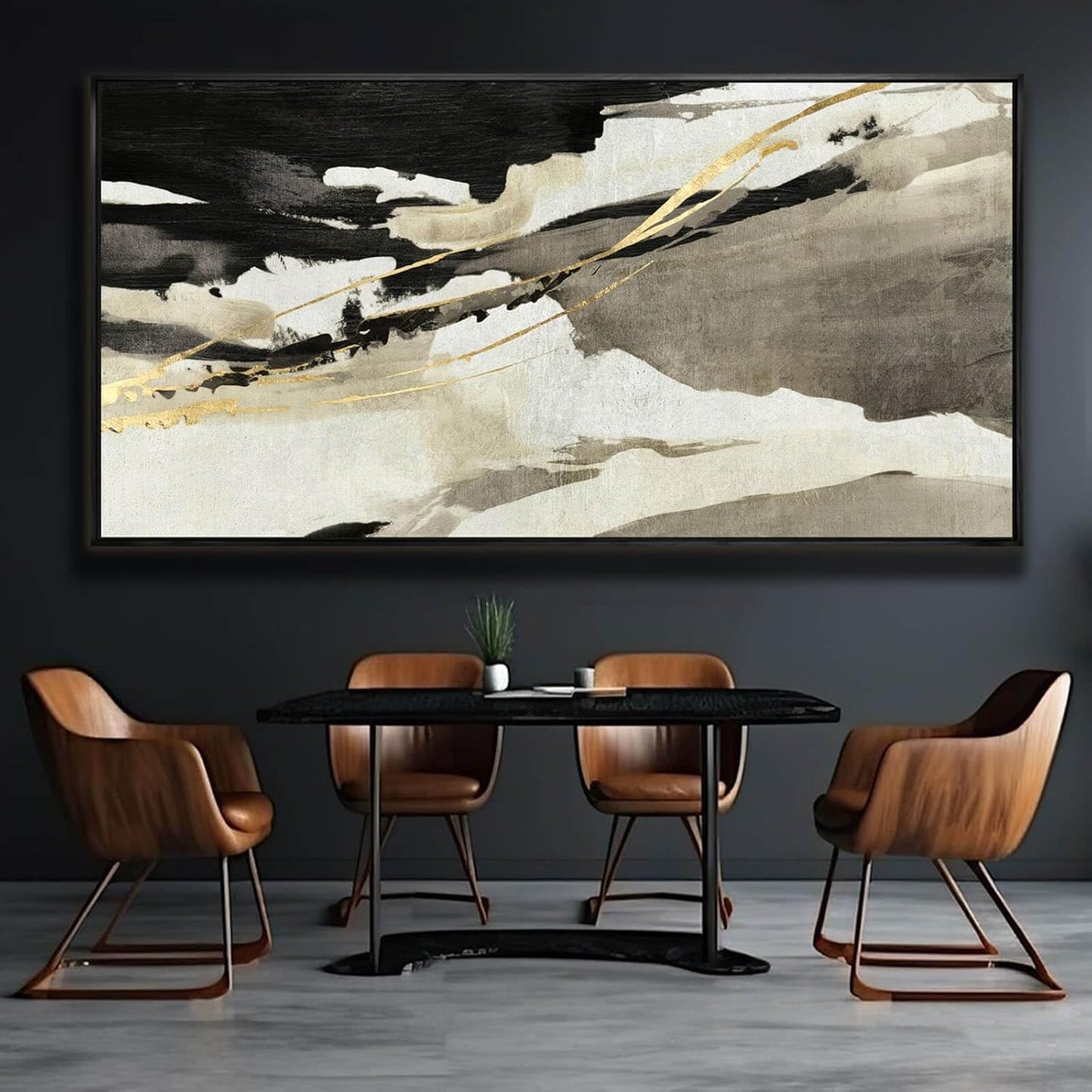 Black Gold Abstract Wall Art White Wall Decorations Canvas Art for Living Room Contemporary Painting Wall Decor Framed Pictures 29"x58"