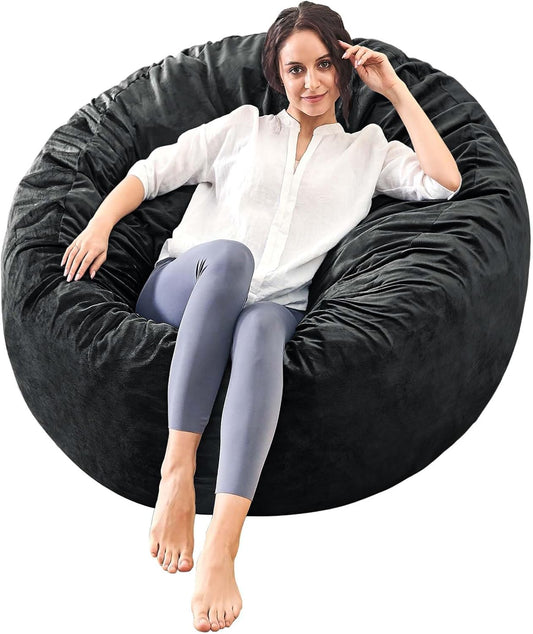 Bean Bag Chairs for Adults - Memory Foam Furniture BeanBag Chair - Kids/Teens Sofa with Soft Micro Fiber Cover - Round Fluffy Couch for Living Room Bedroom College Dorm - Carbon Black