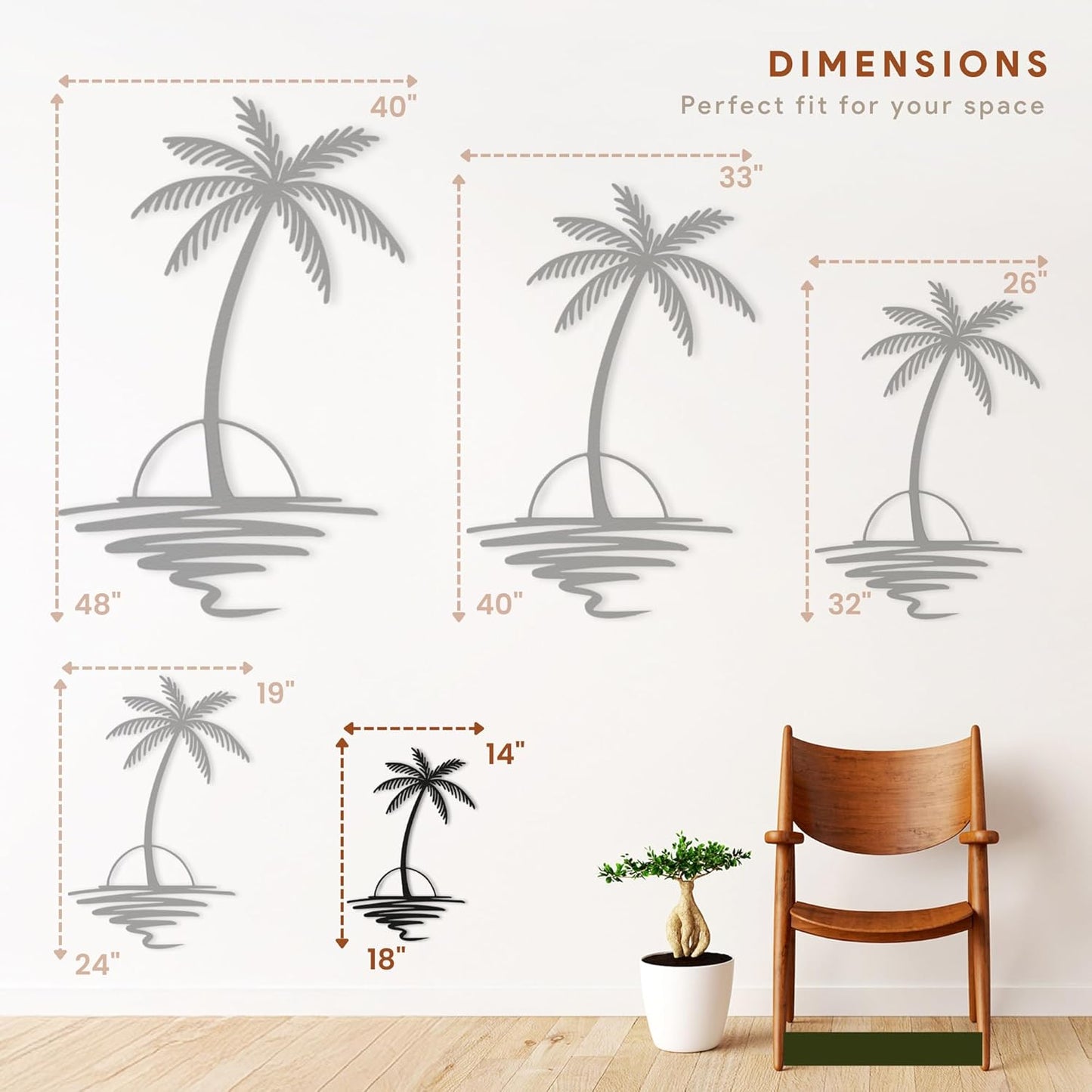 Metal Palm Tree with Sunset Wall Art, Large Outdoor Wall Decor, Tropical Beach Coastal Decor for Living Room, Bedroom, Garden Home Wall Sign, Perfect Metal Wall Art for Beach House, Coastal Theme, and Home Decoration (White, 18 x 14 inches)