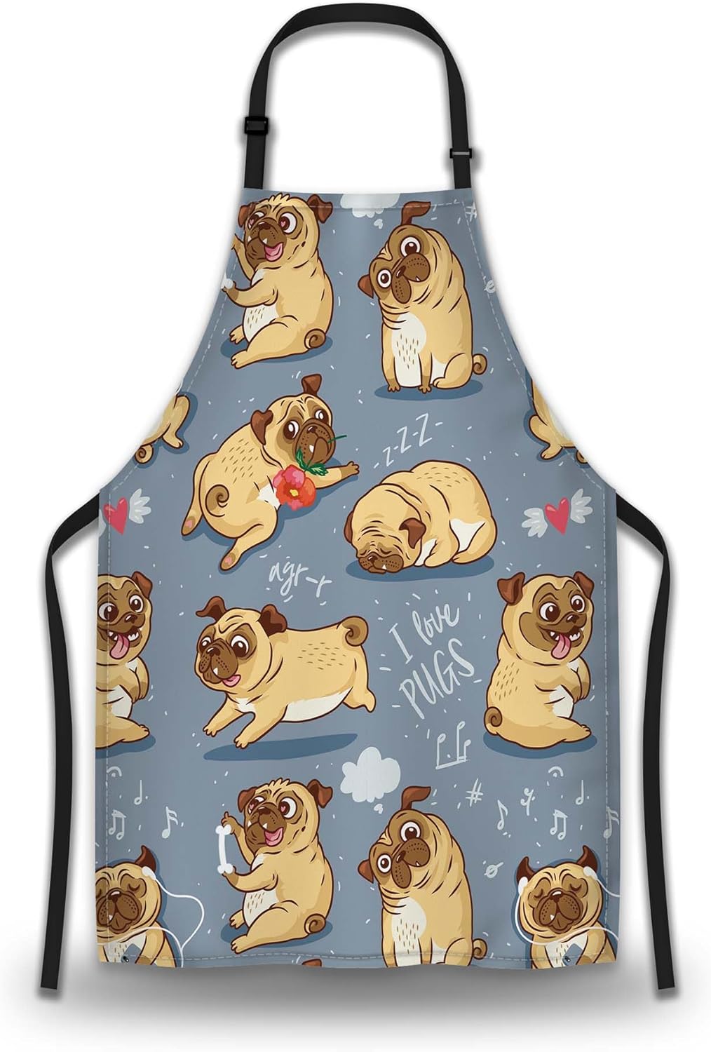Paint Apron for Men Pug Puppies Dog Cartoon Bull Terrier Funny Aprons for Women for Kitchen Cooking Restaurant BBQ Painting Crafting Gardening 27” (W) x 31” (H), Waterproof Aprons