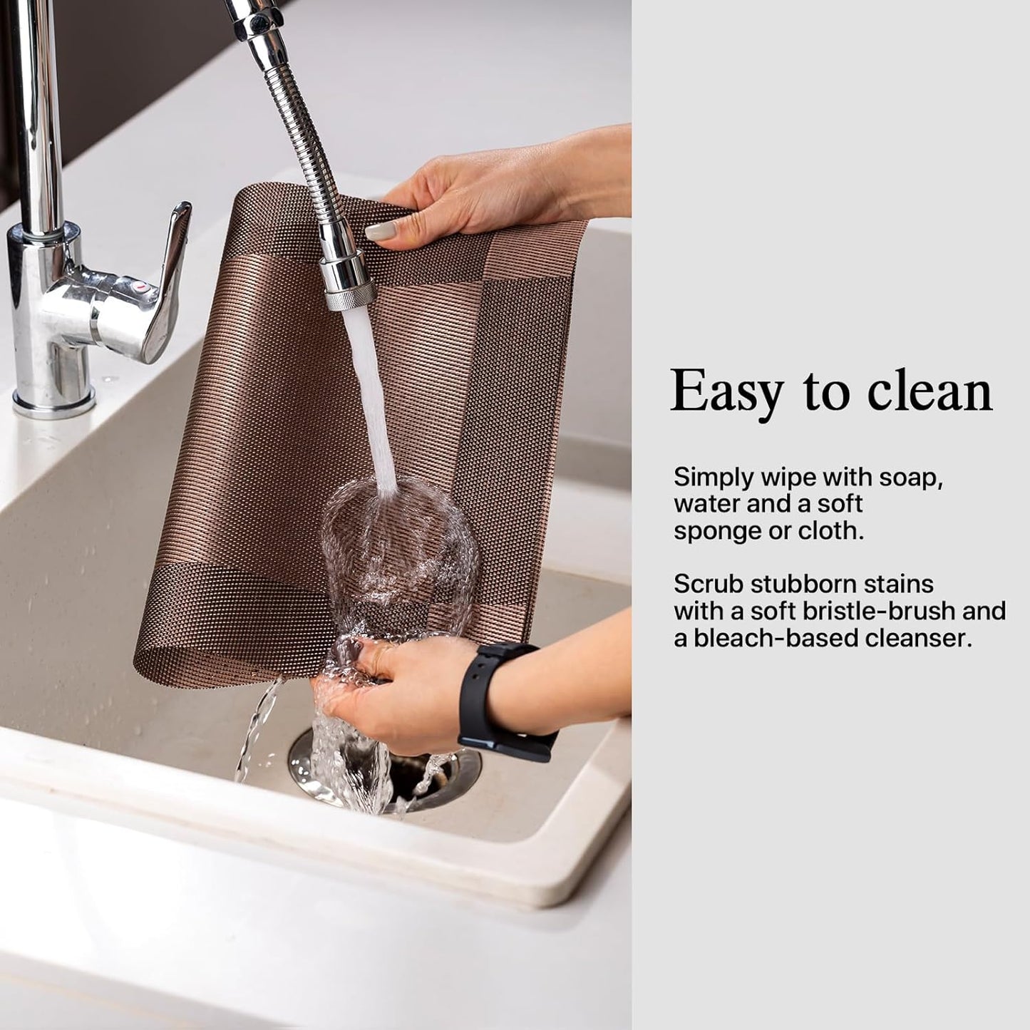 Placemats Set of 12 - Easy Clean Woven Vinyl Placemats for Dining Table, Indoor/Outdoor Place Mats, Washable PVC Table Mats（Brown Cube）