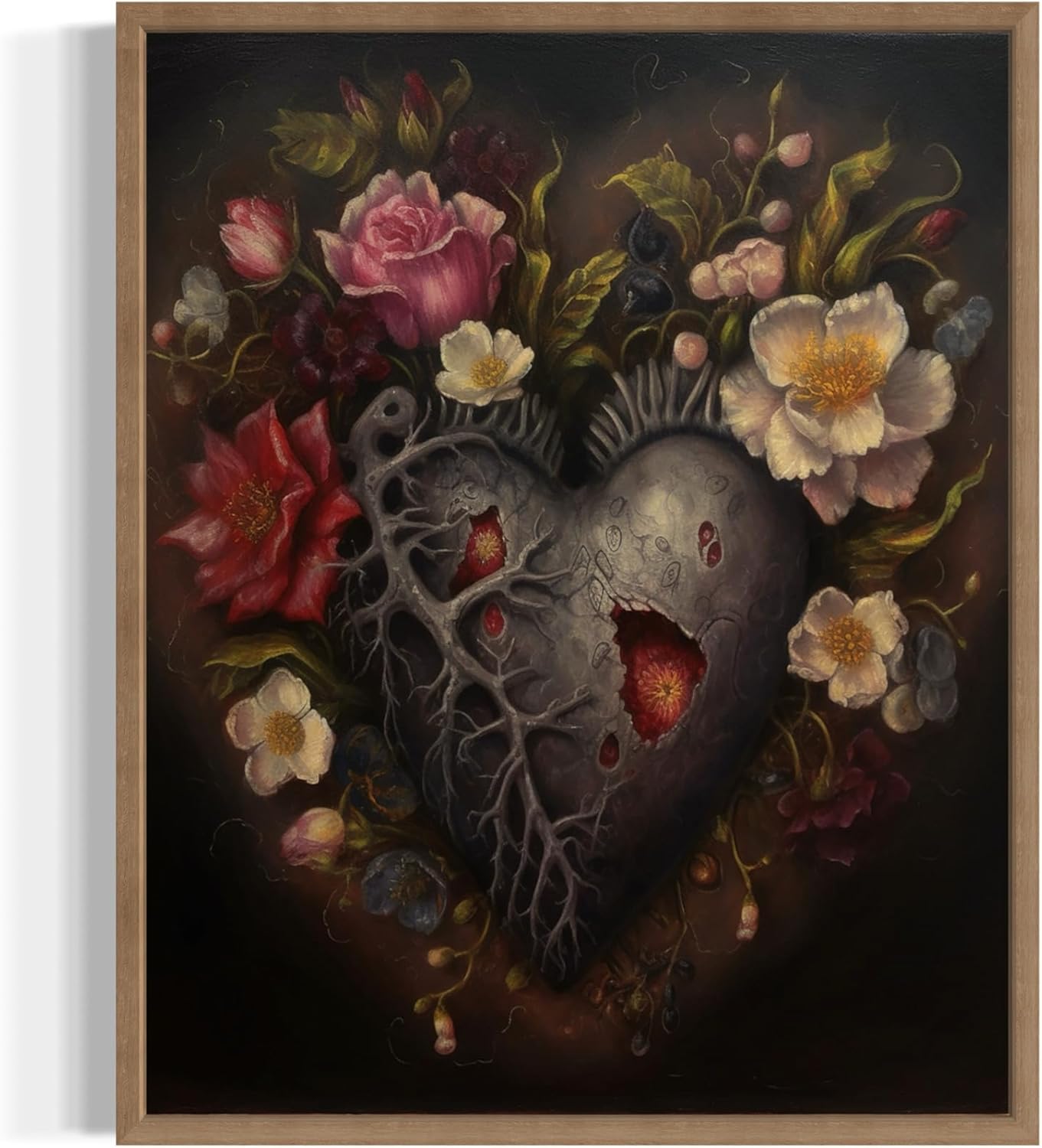 Gothic Heart Poster Art Print, Halloween Scary Vintage Wall Art Academia Spooky Painting Decoration for Horror Prints, Posters Bedroom Decor 89 (Gothic Heart, 16 x 20 inches, Wood Frame)