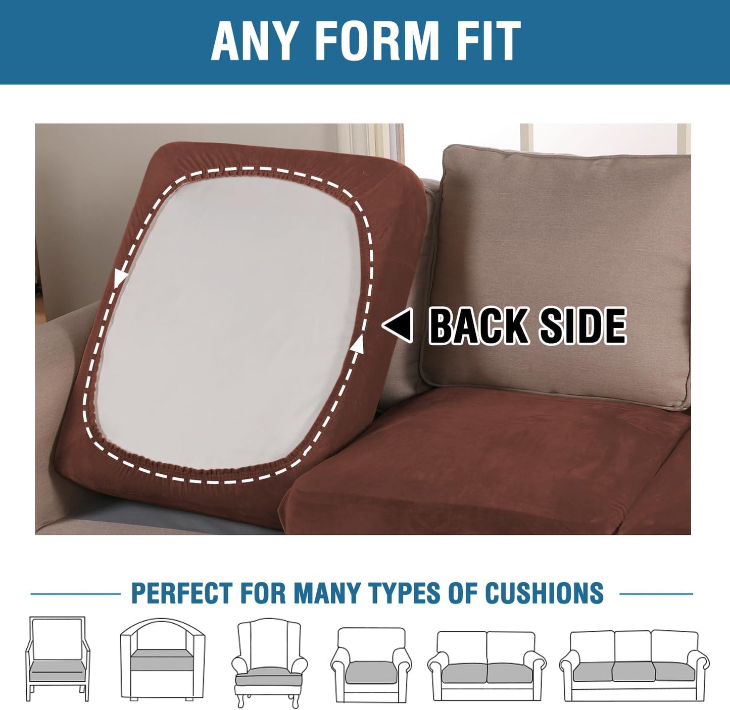 H.VERSAILTEX Velvet Stretch Couch Cushion Cover Plush Cushion Slipcover for Chair Loveseat Sofa Cushion Furniture Protector Seat Cushion Sofa Cover (3 Piece XL Sofa Cushion Covers, Burnt Brick)