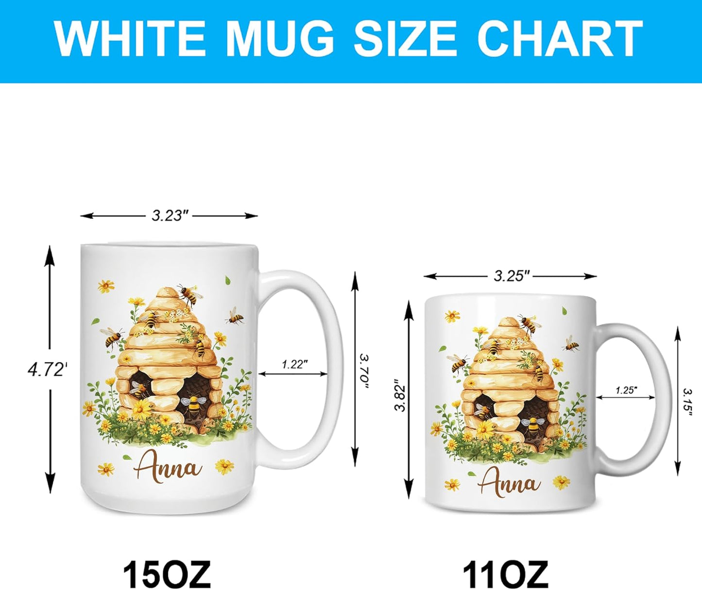 Hyturtle Personalized Bee Mug - Bee Keeper Gifts For Women - Honeybee Gifts For Lovers - Animals Present For Lovers On Birthday - Teacher Appreciation Present - Custom Coffee Cup Ceramic Mug 11 15 Oz