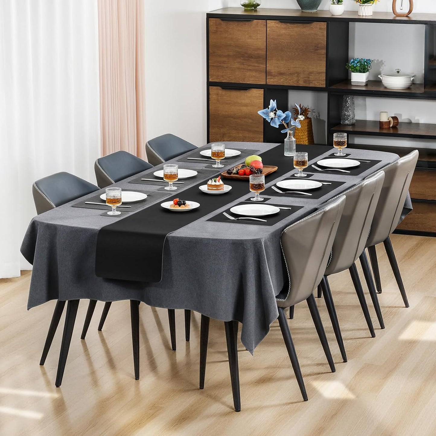 Myir JUN Dual Sided Faux Leather Place Mats Set of 4, Indoor & Outdoor Placemats - Non-Slip, Washable, Square (Gray Black)