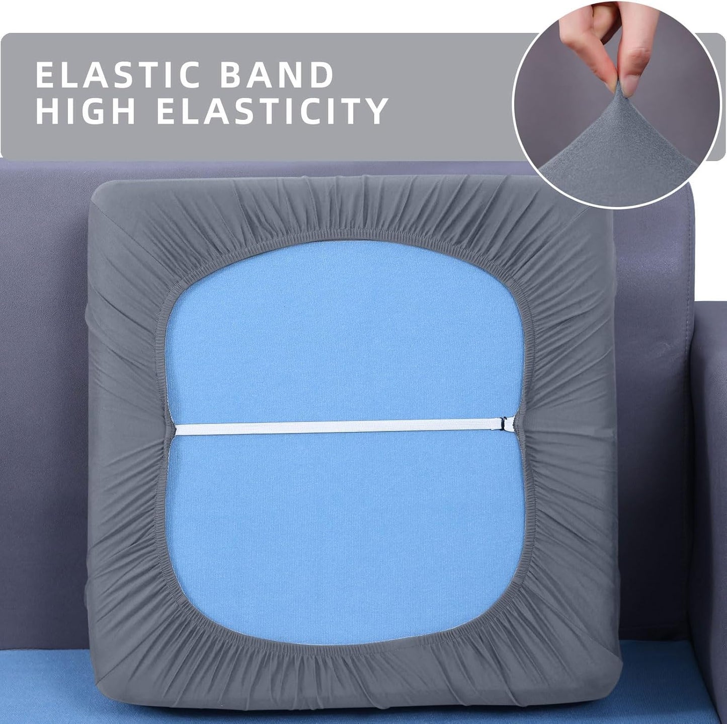 hyha Waterproof Couch Cushion Covers, Stretch Sofa Couch Seat Slipcover for Dog Washable, Non-Slip Waterproof Outdoor Cushion Covers for Patio Furniture Replacement (1 Piece for Large, Grey)